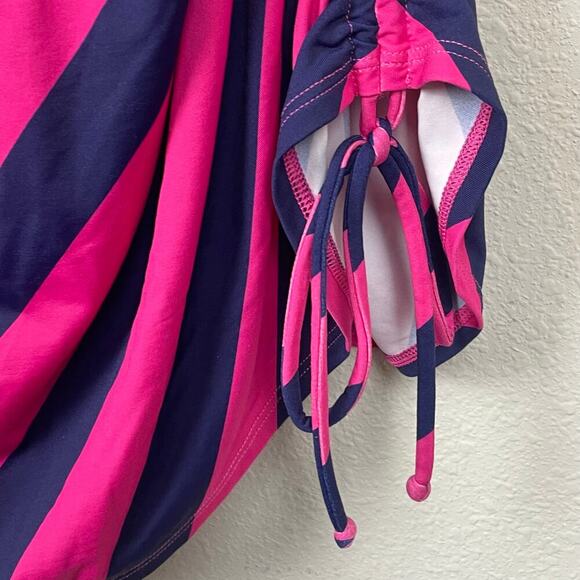 Lands’ End Plus 22W Swim Dress One-Piece Modest Pink‎ Blue Chevron - Picture 4 of 7